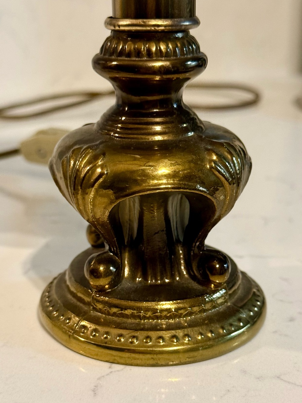 Vintage Mid-Century Capiz Shell & Ornate Brass Accent Lamp - Picture 3 of 10